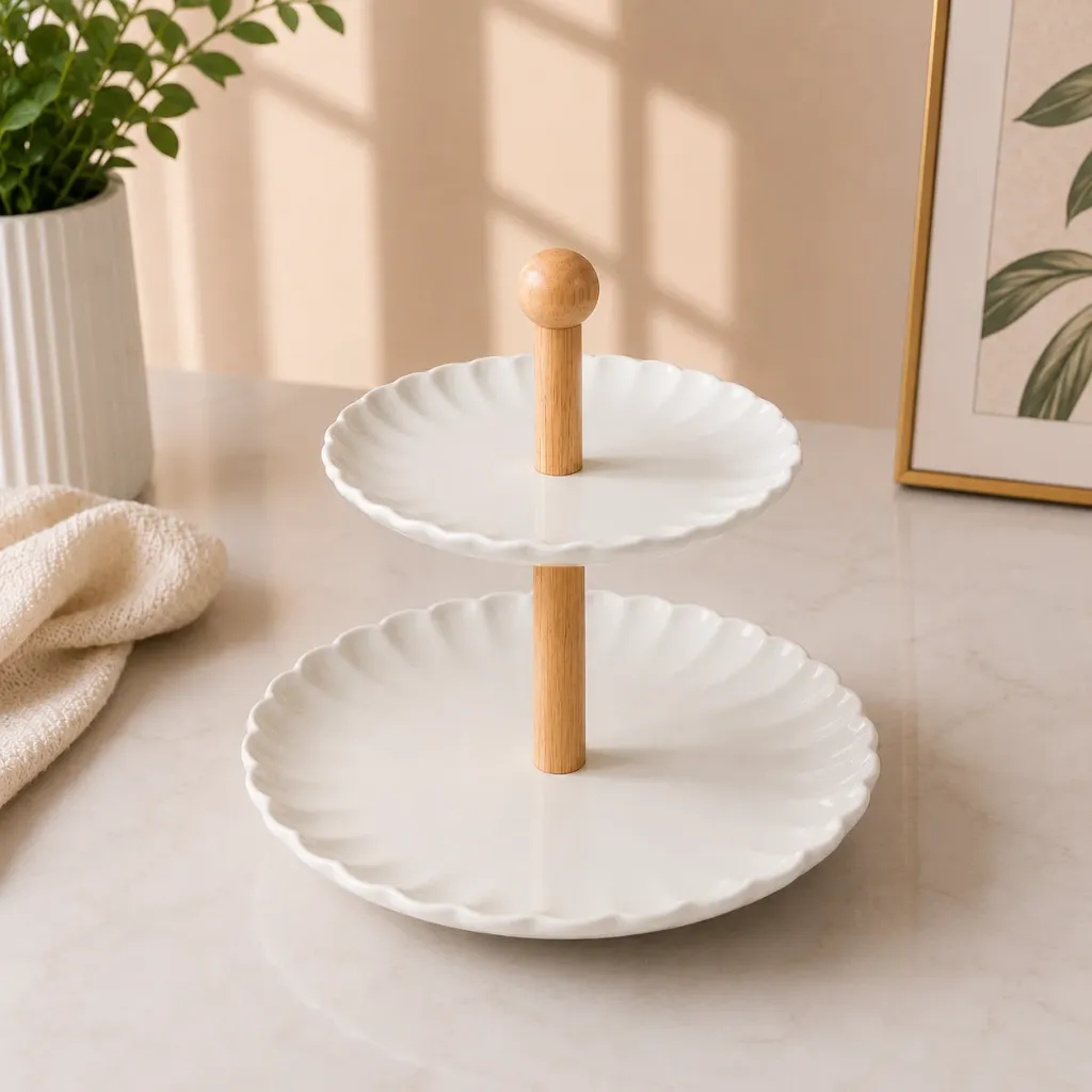 Fuente de 2 Niveles con diseño para Bocaditos, Postres y Aperitivos