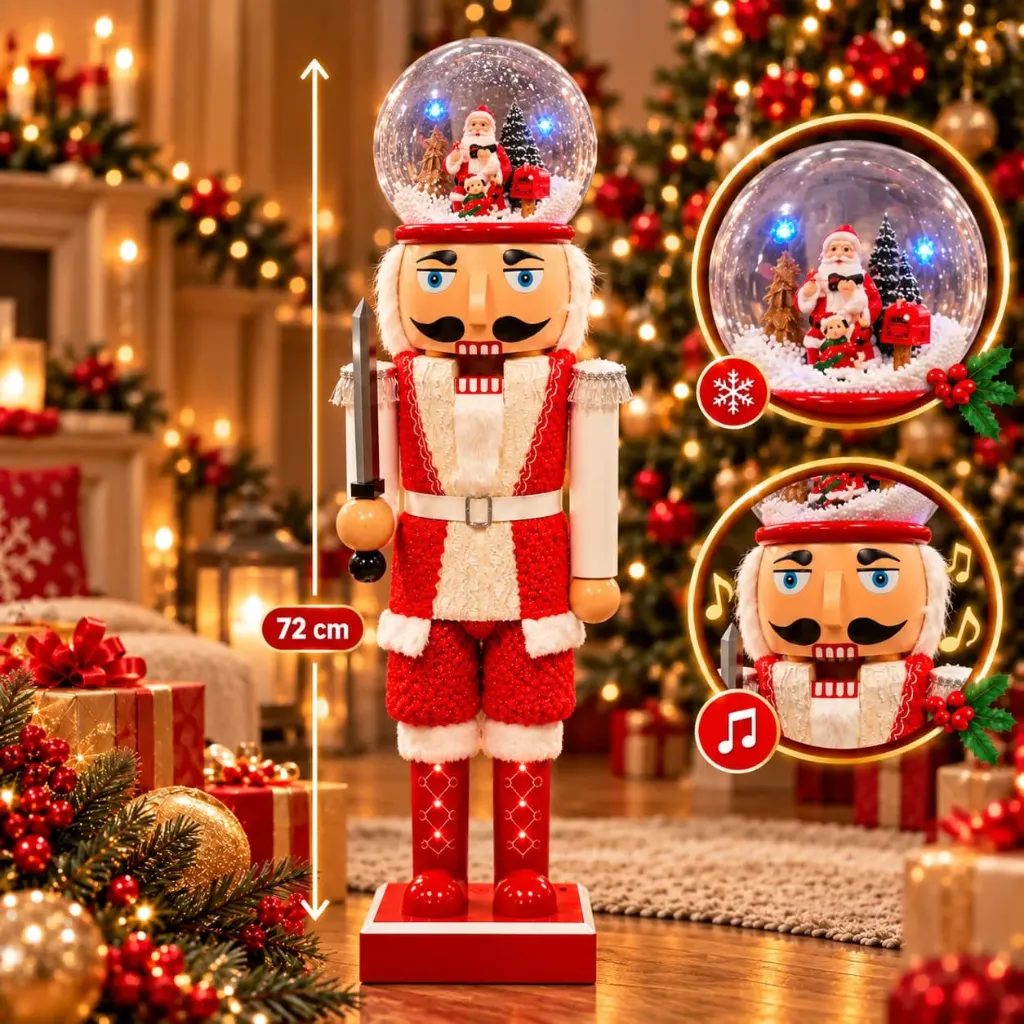 Cascanueces Navideño con Esfera de Nieve y Música 72 cm
