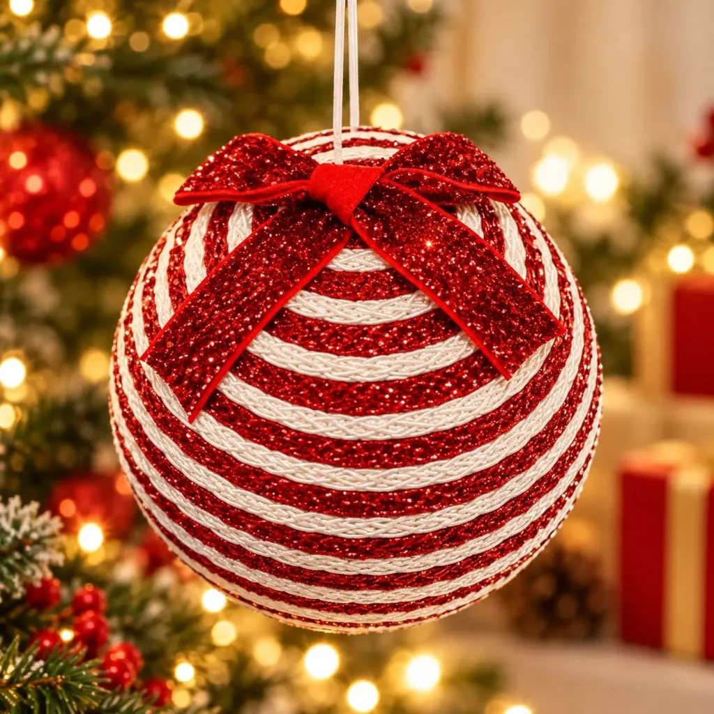 Esfera Navideña Decorativa Rojo y Blanco 20 cm
