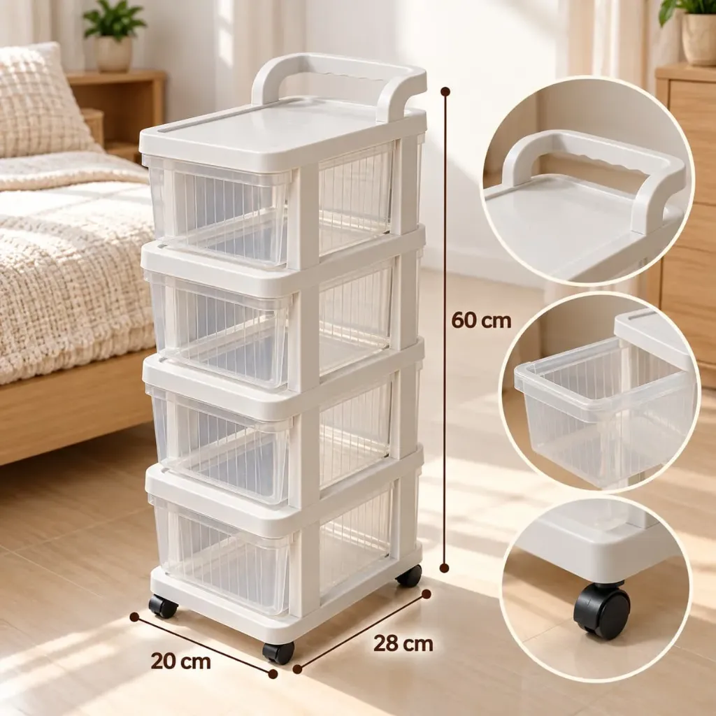 Organizador de 4 Cajones con Ruedas 60 cm