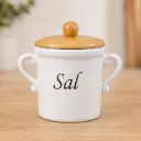 Salero Loza Mate con Tapa de Bambú