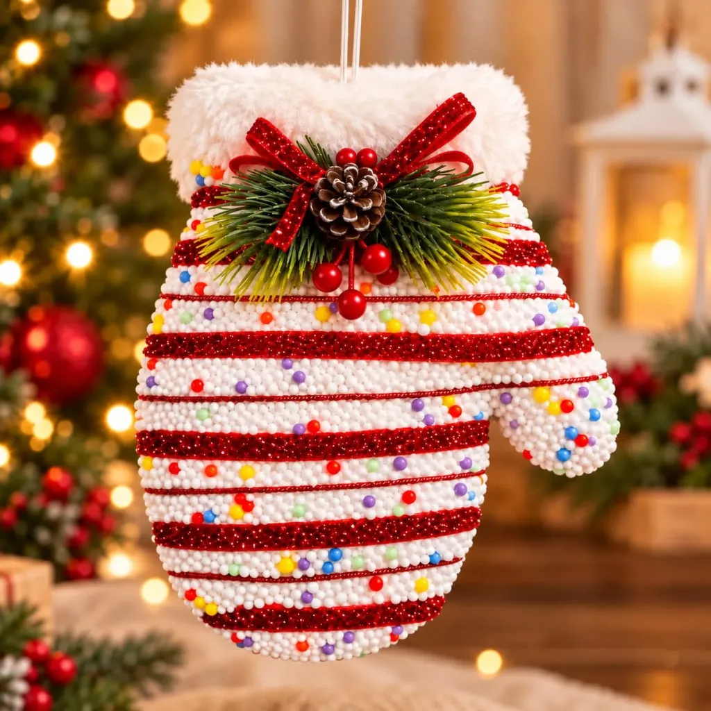 [NAV-00011] Manopla Navideño Rojo y Blanco 19 cm