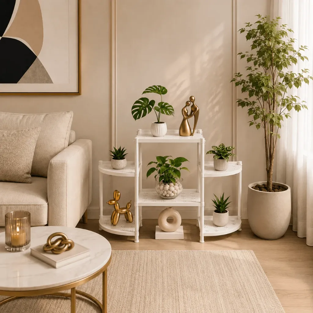 [HOG-00010] Porta Macetas de Plástico con Soportes Metálicos para Interior y Exterior Blanco